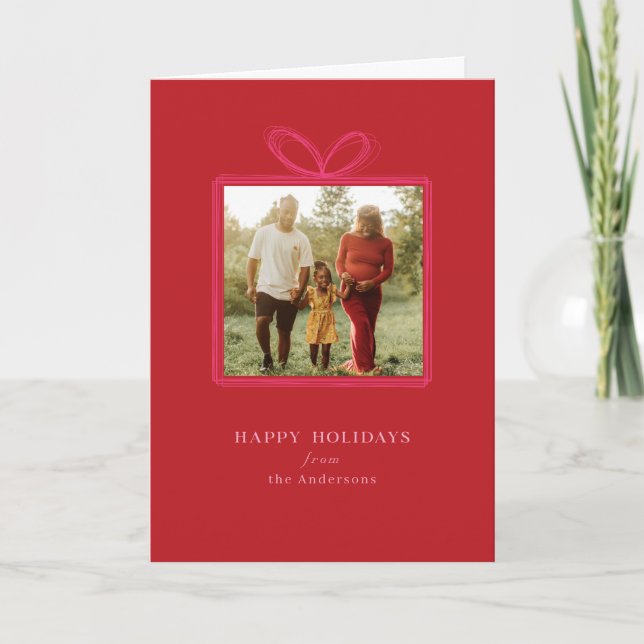 Elegant Red Bow "Happy Holidays" Christmas Photo Holiday Card (Front)