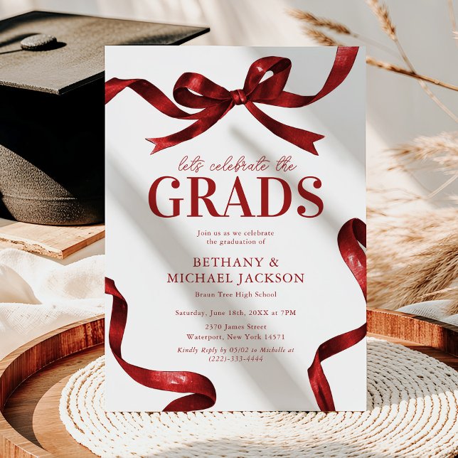 Elegant Red Bow Joint Graduation Party Invitation (Creator Uploaded)