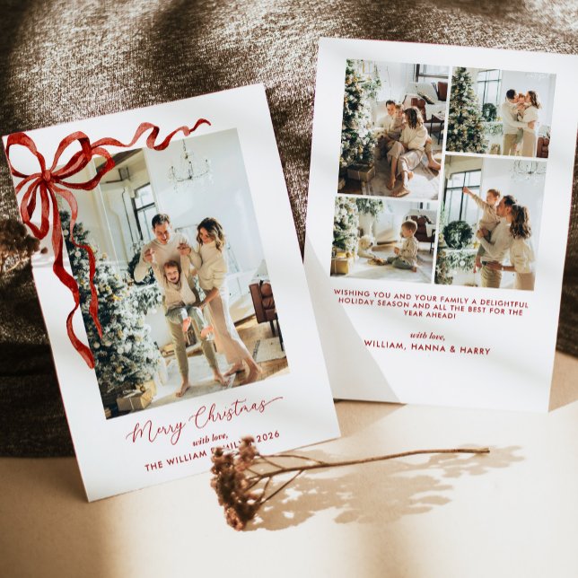 Elegant Red Bow Merry Christmas Photo Holiday Card (Creator Uploaded)