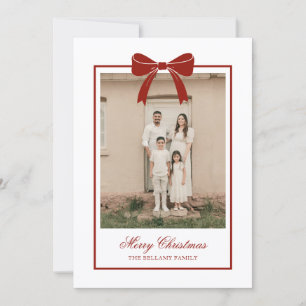 Elegant Red Bow Modern Photo Christmas Holiday Card