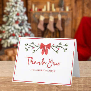 Elegant Red Bow Personalised Family Christmas Thank You Card