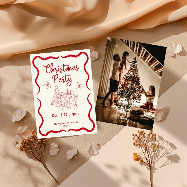 Elegant Red Bow Photo Christmas Holiday Party  Invitation (Creator Uploaded)