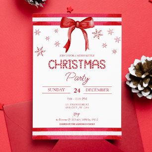 Elegant Red Bow Snowflakes Christmas Holiday Invitation
