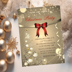 Elegant Red Bow,Tree Balls Company Christmas Invitation