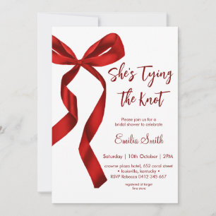 Elegant Red bow tying the knot bridal shower Invitation
