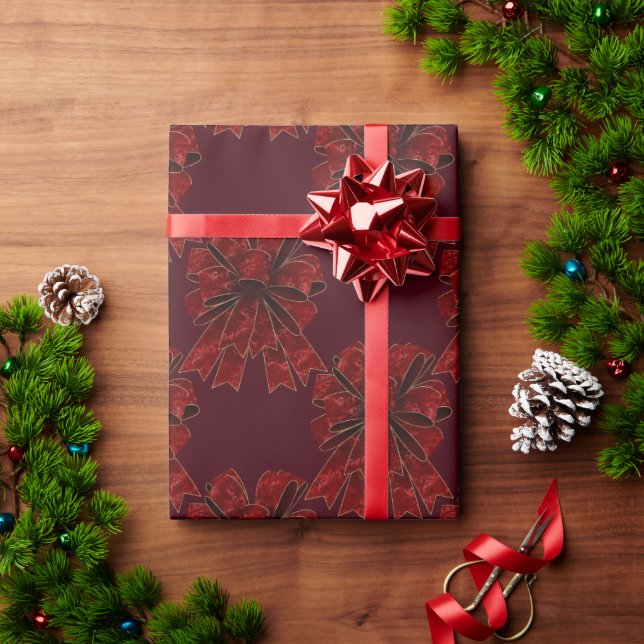 Elegant Red Bows Burgundy Modern Holiday Wrapping Paper (Holiday Gift)
