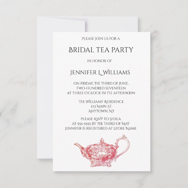 Elegant red bridal tea party invitations (Front)