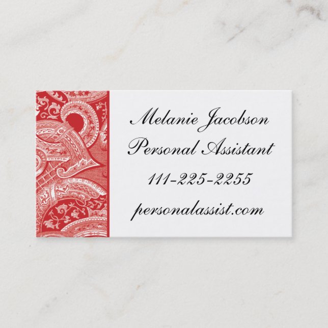 Elegant Red Brocade border business card (Front)