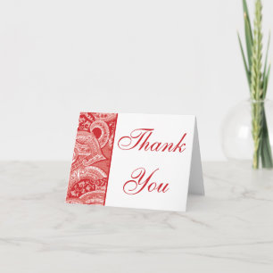Elegant red Brocade border Thank you note card