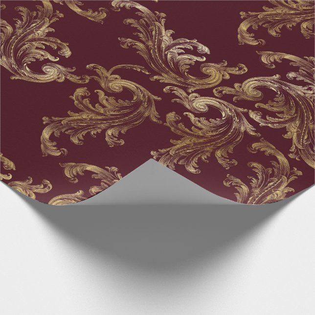 Elegant Red Brocade Holiday Christmas Wrapping Paper (Corner)
