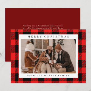 Elegant Red Buffalo Plaid Christmas Family Photo  Holiday Card