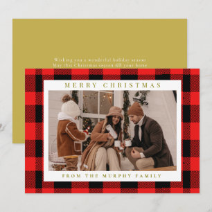 Elegant Red Buffalo Plaid Christmas Family Photo  Holiday Card