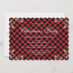 Elegant Red Buffalo Plaid Christmas Holiday Party Invitation