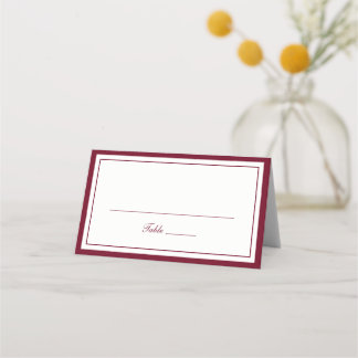 Elegant Red Burgundy Border Frame Wedding Place Card