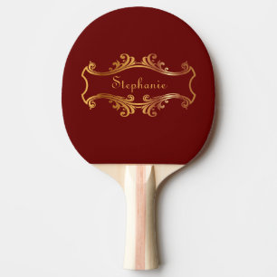 Elegant Red Burgundy Maroon Gold Personalised Chic Ping Pong Paddle