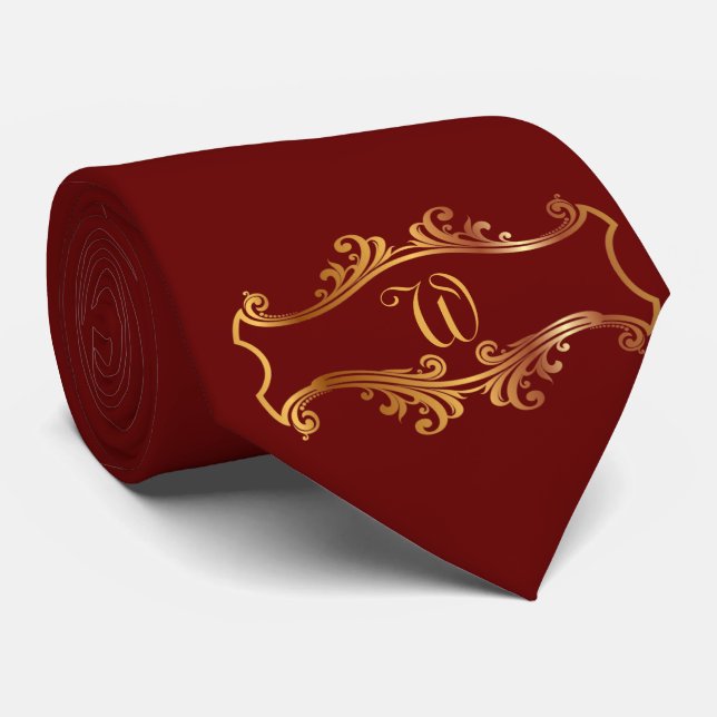 Elegant Red Burgundy Maroon Gold Personalised Chic Tie (Rolled)
