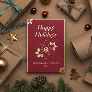 Elegant Red Business Logo Christmas Foil Holiday Card