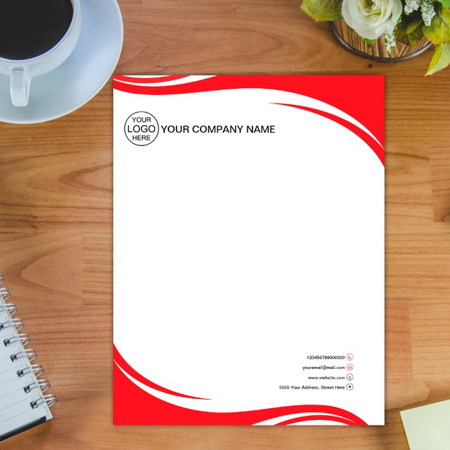 Elegant Red Business logo Custom Letterhead (Creator Uploaded)