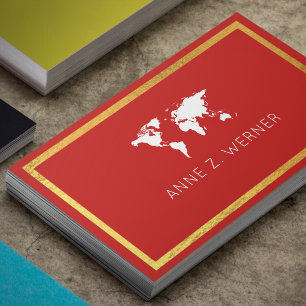 elegant red businesscard with world map business card