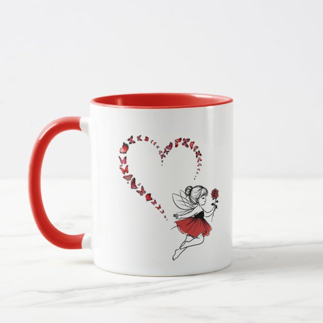 Elegant Red Butterfly Heart Fairy Two-Tone Mug (Left)