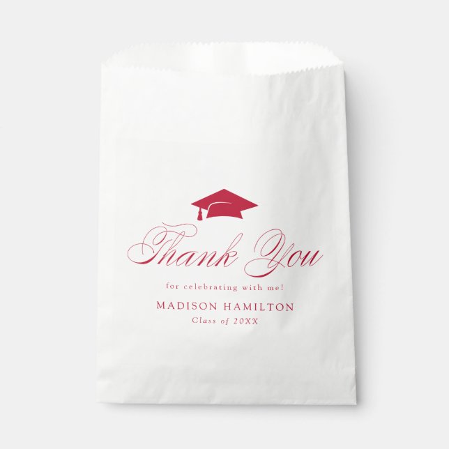 Elegant Red Calligraphy Graduation Thank You Favour Bags (Front)