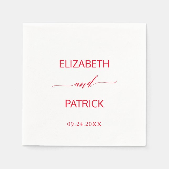Elegant Red Calligraphy Wedding Napkin (Front)