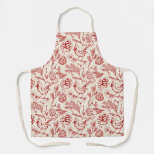 Elegant Red Cardinal Bird, Pine and Winter Berries Apron