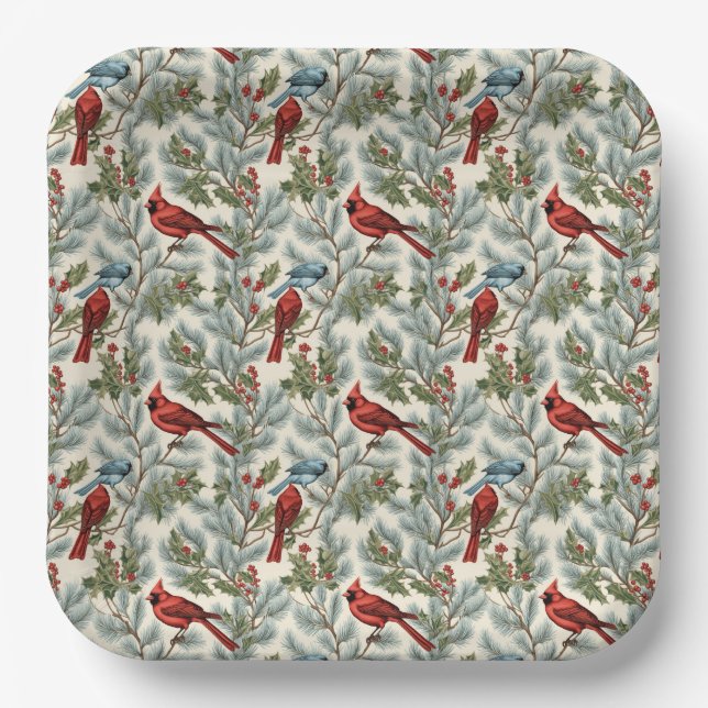 Elegant Red Cardinal Paper Plate (Front)