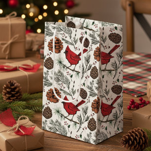 Elegant Red Cardinal Winter Ivory Small Gift Bag