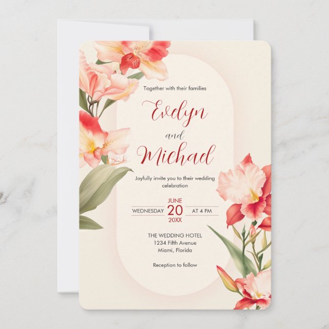 Elegant Red Cattleya Orchids Flowers Wedding Invitation (Front)