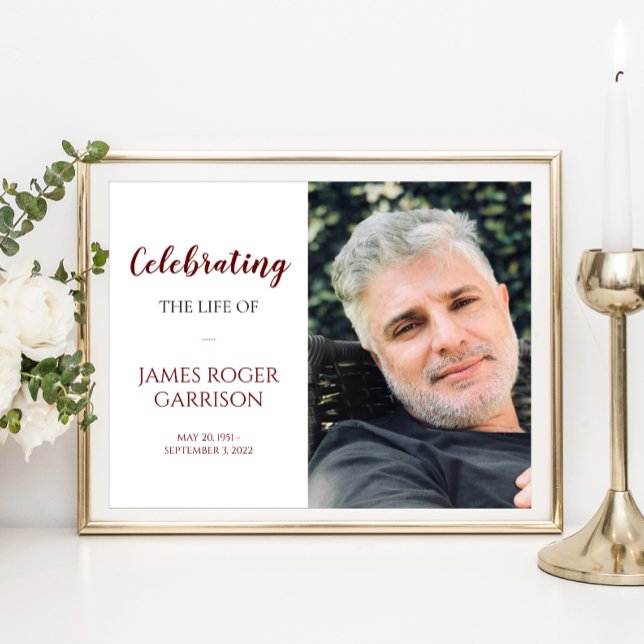 Elegant Red Celebration of Life Photo Celebrating Poster (Creator Uploaded)