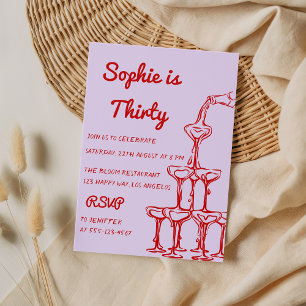 Elegant Red Champagne Tower 30th Birthday Invitation