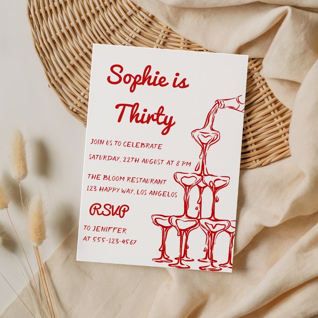 Elegant Red Champagne Tower 30th Birthday Invitation (Creator Uploaded)