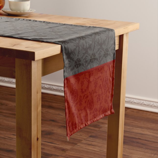 Elegant Red & Charcoal Damask Star Pattern  Short Table Runner (In Situ)