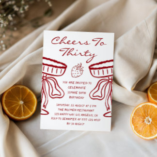 Elegant Red Cheers to Thirty Strawberry Birthday Invitation