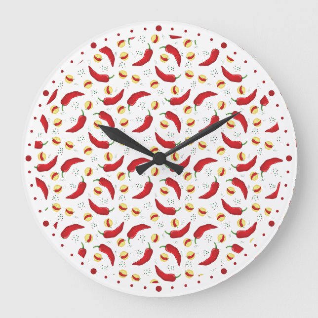 Elegant Red Chile Pattern Large Clock (Front)