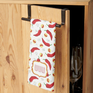 Elegant Red Chile Pattern Tea Towel