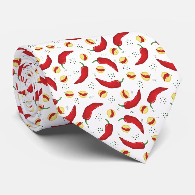 Elegant Red Chile Pattern Tie (Rolled)