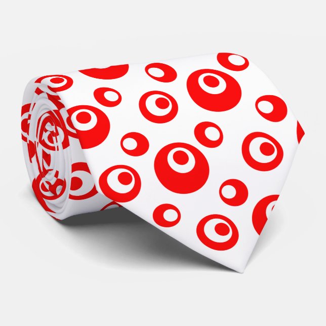 Elegant Red Chris Dots On White Background Tie (Rolled)