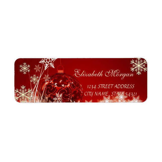 Elegant Red Christmas Ball, Snowflakes Label (Front)