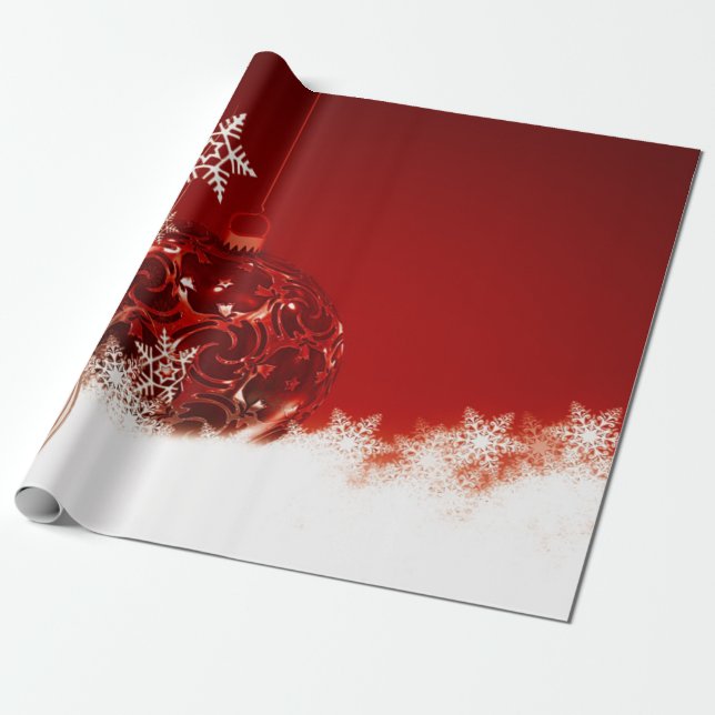 Elegant Red Christmas Ball,Snowfleks Holiday Wrapping Paper (Unrolled)
