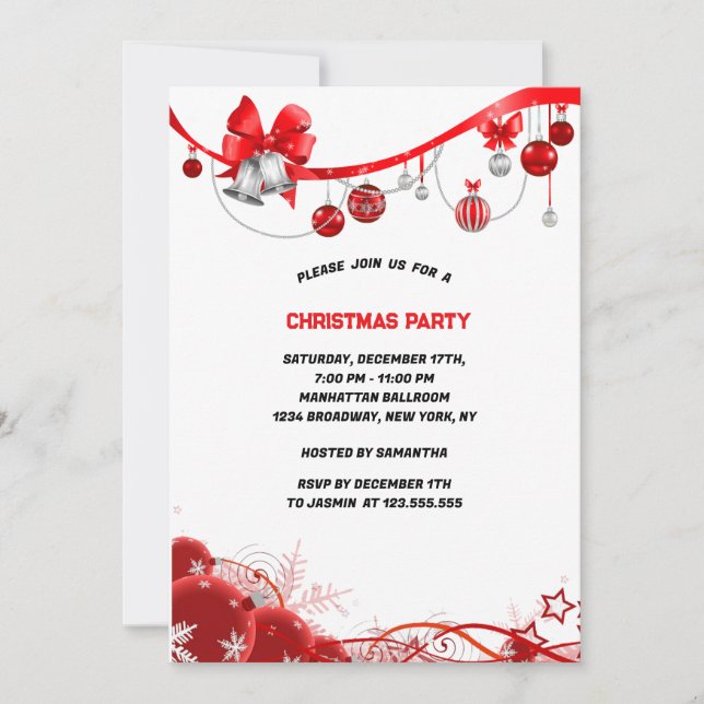 Elegant Red Christmas Balls Christmas Party  Invitation (Front)