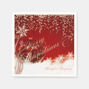 Elegant Red, Christmas Balls, Gold Confetti Napkin