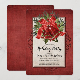 Elegant Red Christmas Bells Holiday Party Invitation