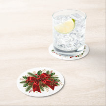 Elegant Red Christmas Bow with Holly & Pinecones
