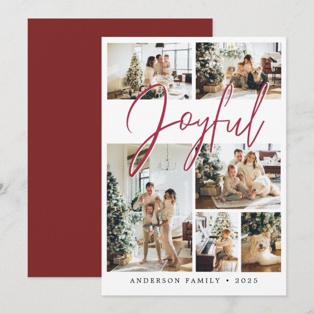 Elegant Red Christmas Calligraphy Family Photo Holiday Card (Front/Back)