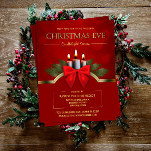 Elegant Red Christmas Eve Candlelight Church Flyer