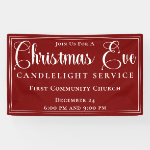 Elegant Red Christmas Eve Candlelight Service Banner