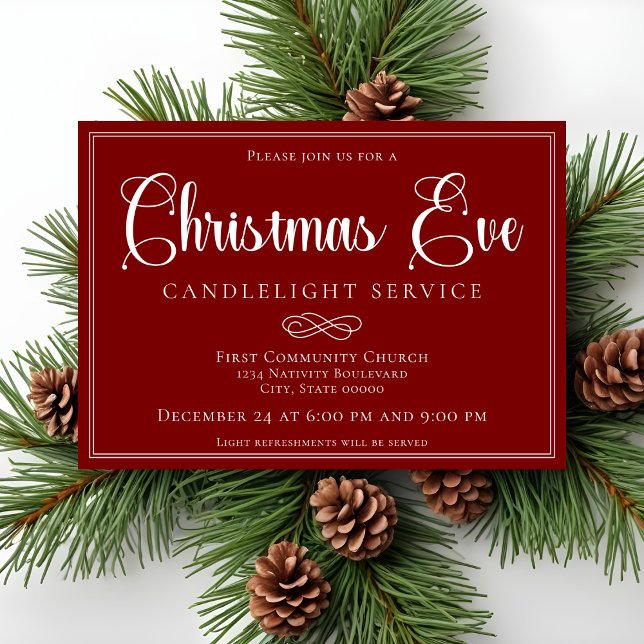 Elegant Red Christmas Eve Candlelight Service Invitation (Creator Uploaded)