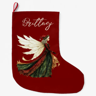 Elegant Red Christmas Fairy Large Christmas Stocking
